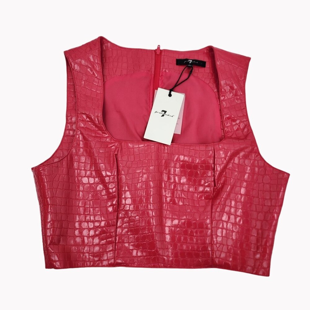 7 For All Mankind Womens Large 2 Pc Top Shorts Set Pink Croc Faux Leather - Picture 4 of 11